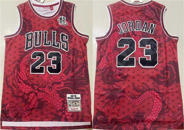 Men%27s Chicago Bulls #23 Michael Jordan Red 1997-98 Throwback Stitched Basketball Jersey Mixiu->nba shorts->NBA Jersey